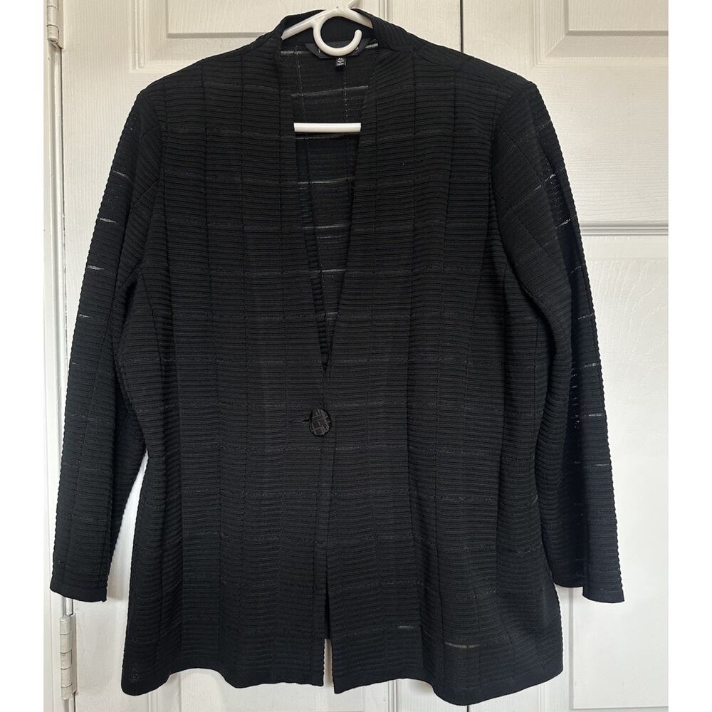 Ming Wang Jacket Cardigan Blazer Long Sleeve Textured Knit Black One Button XL